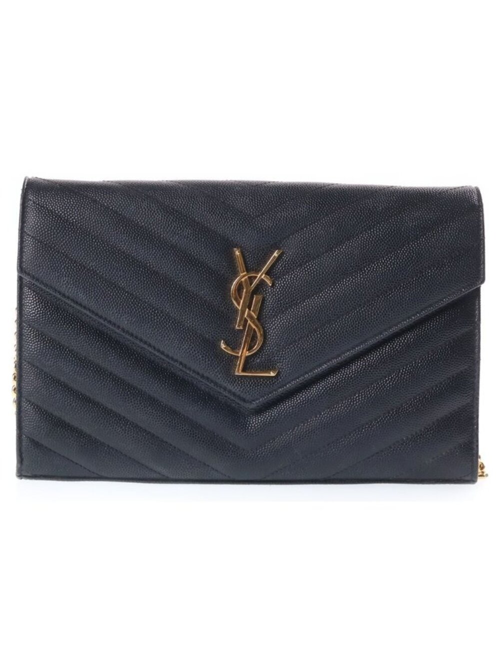 Saint Laurent Paris Cassandra Logo Envelope Leather Chain Shoulder Bag Black